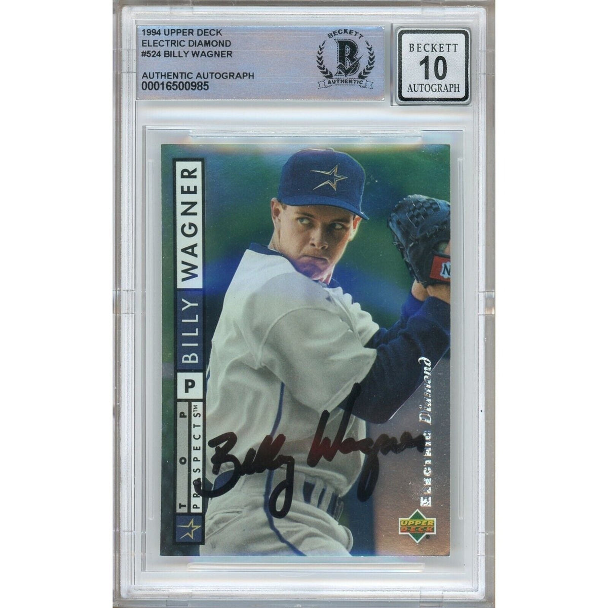 Billy Wagner Houston Astros Signed 1994 Upper Deck Electric Diamond BGS Auto 10 Slab product image 1, provided for visual