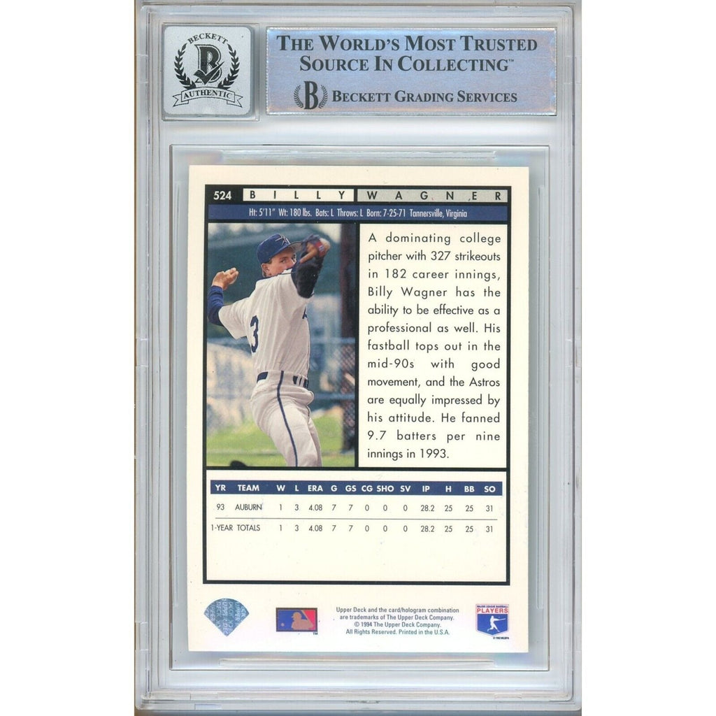 Billy Wagner Houston Astros Signed 1994 Upper Deck Electric Diamond BGS Auto 10 Slab product image 2, provided for visual