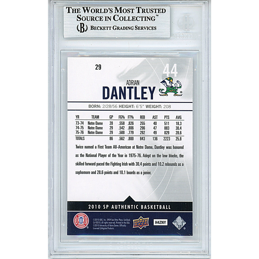 Adrian Dantley Signed Notre Dame 2010-2011 Upper Deck SP Authentic Card Beckett Slab product image 2, provided for visual