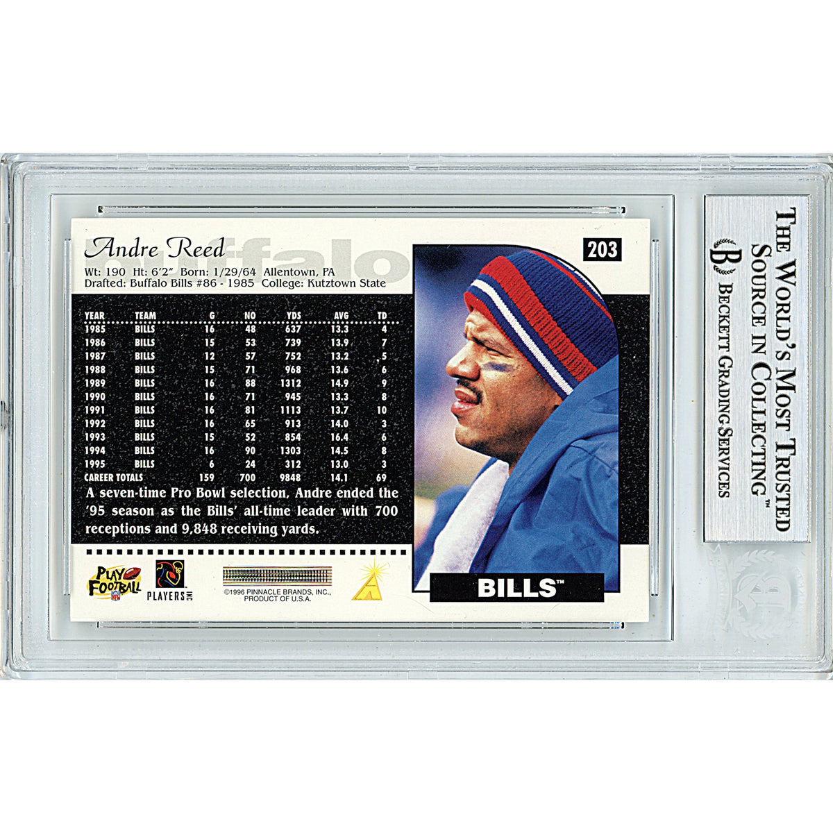 Andre Reed Signed Buffalo Bills 1996 Score NFL Football Card Beckett Authentic Auto Slab product image 2, provided for