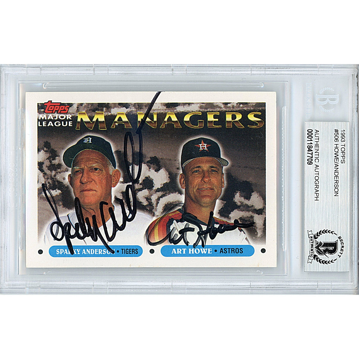 Art Howe and Sparky Anderson Signed 1993 Topps Baseball Trading Card Beckett Slabbed product image 1, provided for visual