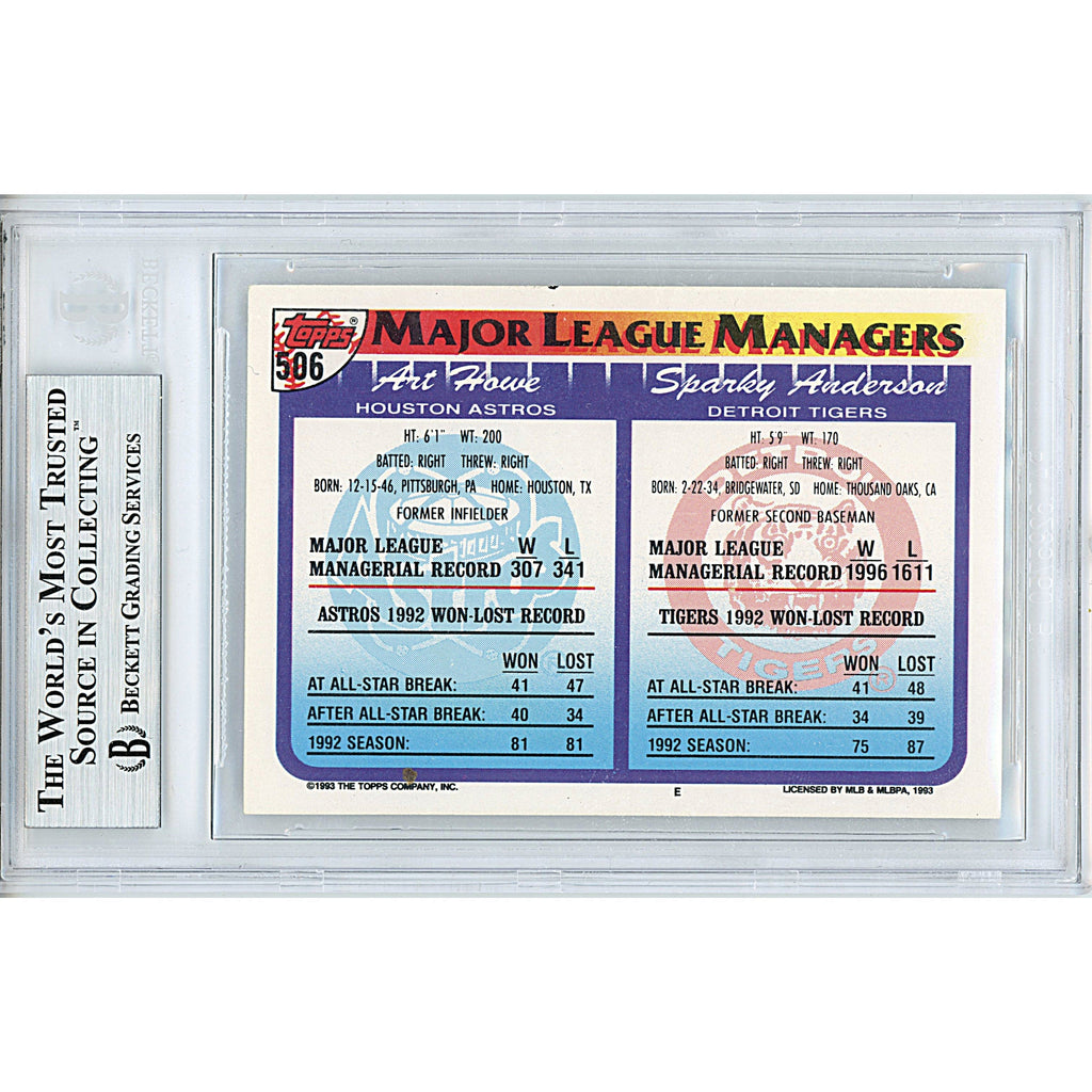 Art Howe and Sparky Anderson Signed 1993 Topps Baseball Trading Card Beckett Slabbed product image 3, provided for visual
