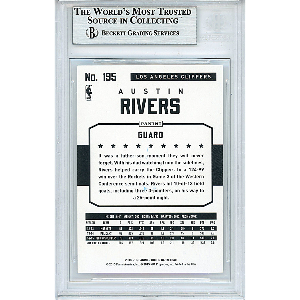 Austin Rivers Signed Los Angeles Clippers 2015-16 Hoops Basketball Card Beckett Auth Auto product image 2, provided for