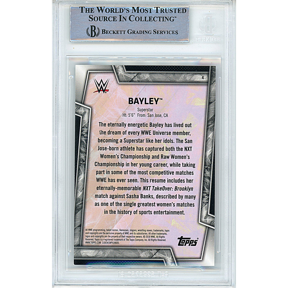 Bayley Signed 2018 Topps WWE Women Division Wrestling Card Beckett Auth Auto Slab product image 2, provided for visual
