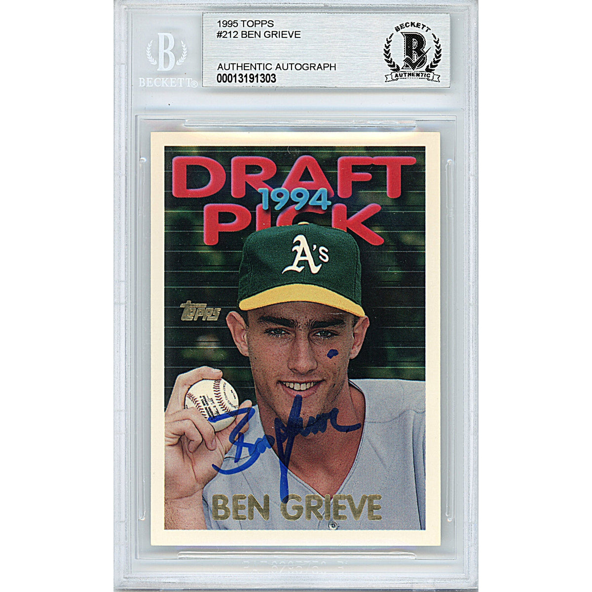 Ben Grieve Oakland Athletics Signed 1995 Topps Rookie Baseball Card Beckett Auth Auto product image 1, provided for visual