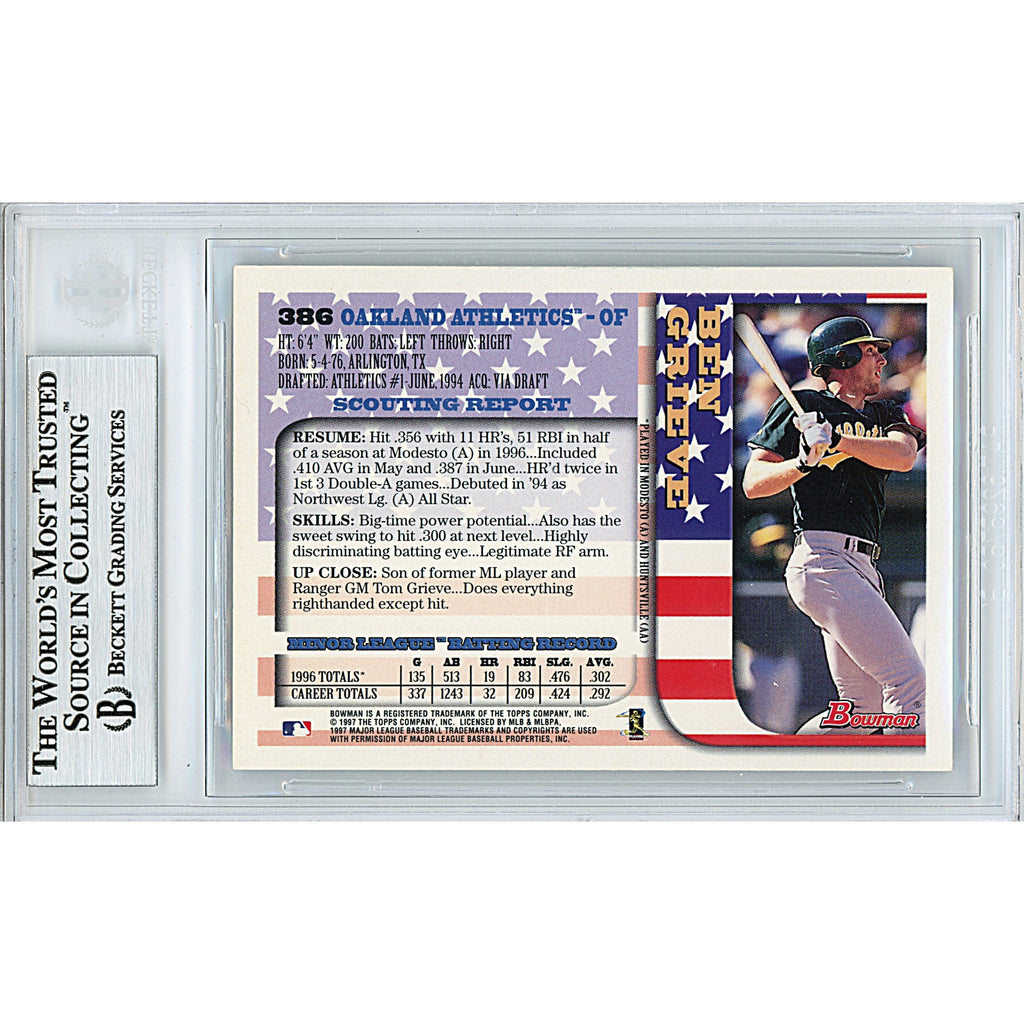 Ben Grieve Autographed Oakland Athletics A's 1997 Bowman Baseball Card Beckett product image 2, provided for visual