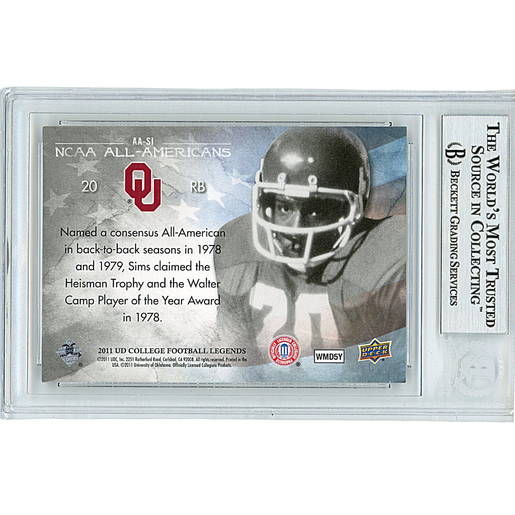 Billy Sims Signed OU Sooners 2011 College Legends Football Card Beckett Auth Auto Slab product image 2, provided for visual