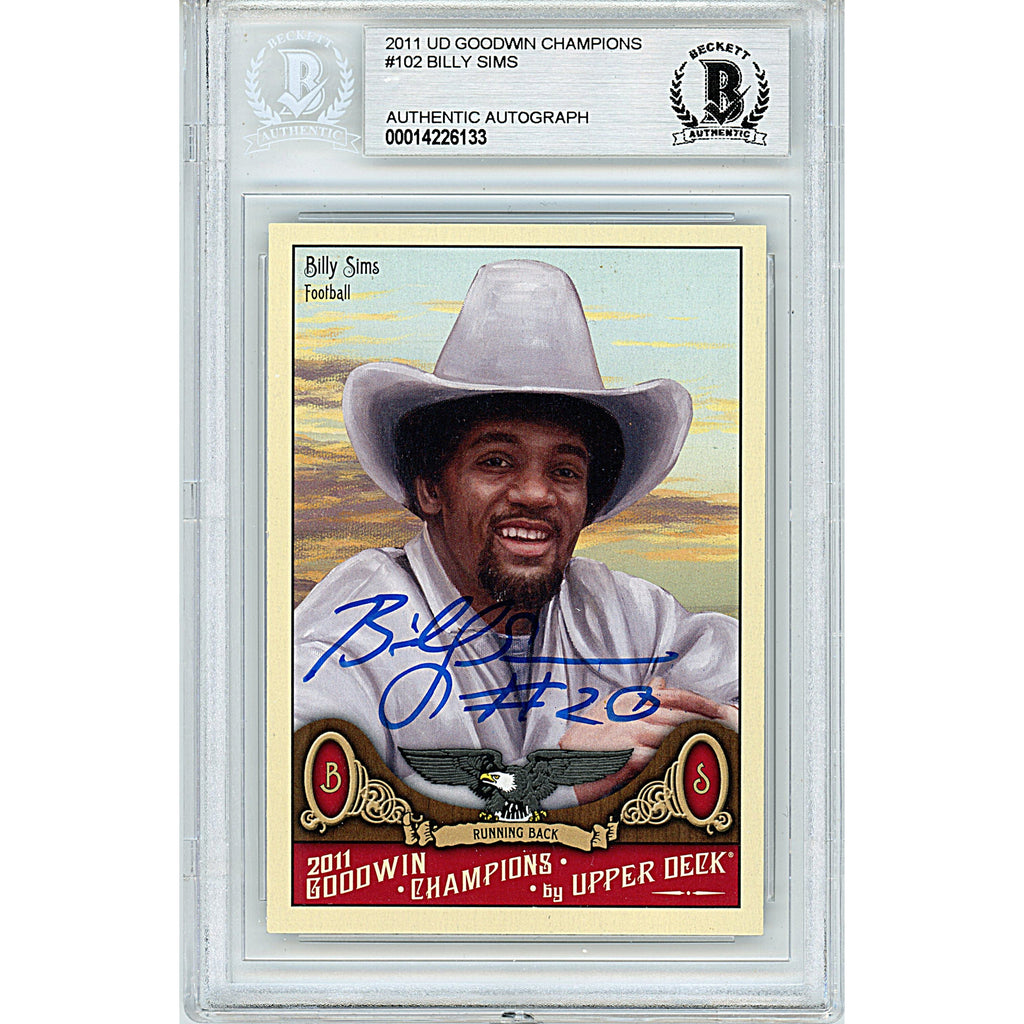 Billy Sims Autographed OU Sooners 2011 Goodwin Champions Football Card Beckett Slab product image 1, provided for visual