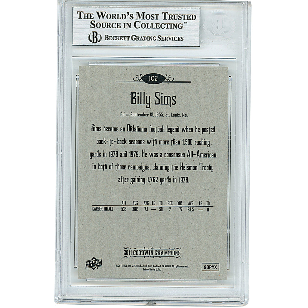 Billy Sims Autographed OU Sooners 2011 Goodwin Champions Football Card Beckett Slab product image 2, provided for visual
