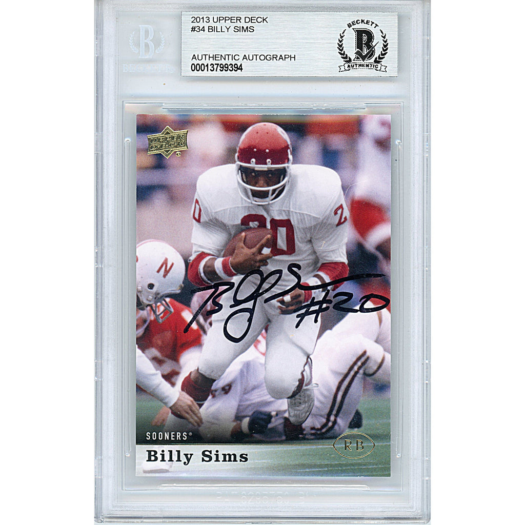 Billy Sims Signed Oklahoma Sooners 2013 Upper Deck Football Card Beckett Auth Auto Slab product image 1, provided for visual