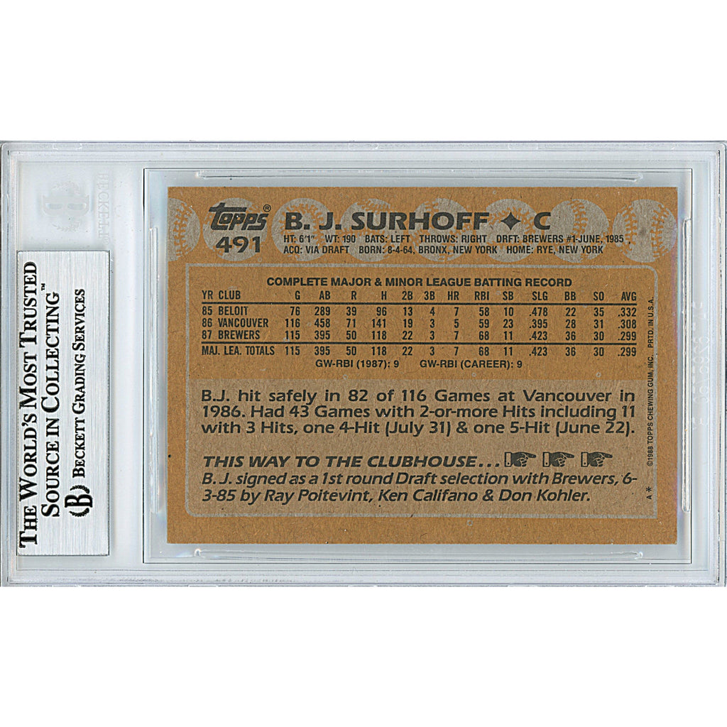 BJ Surhoff Autographed Milwaukee Brewers 1988 Topps Baseball Card Beckett Auth Auto product image 2, provided for visual