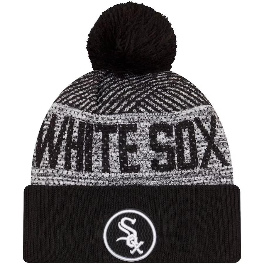 New Era Chicago White Sox Authentic Collection Sport Cuffed Knit Hat with Pom-Black/Grey product image 1, provided for