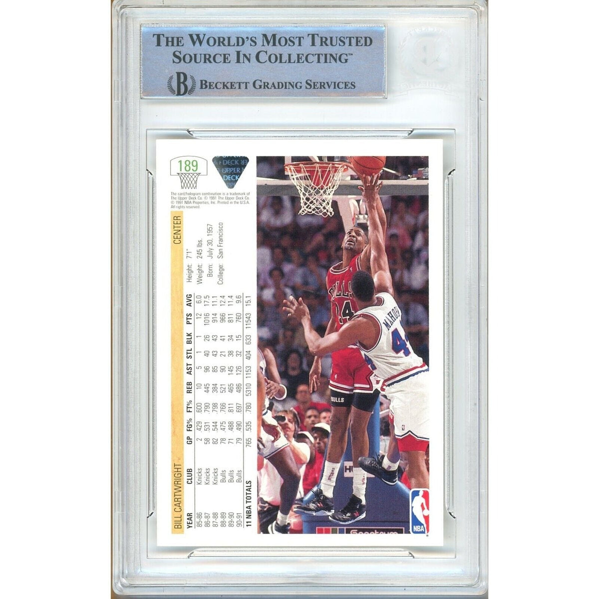 Bill Cartwright Chicago Bulls Signed 1991-92 Upper Deck Basketball Card BAS Auth Auto Slab product image 2, provided for