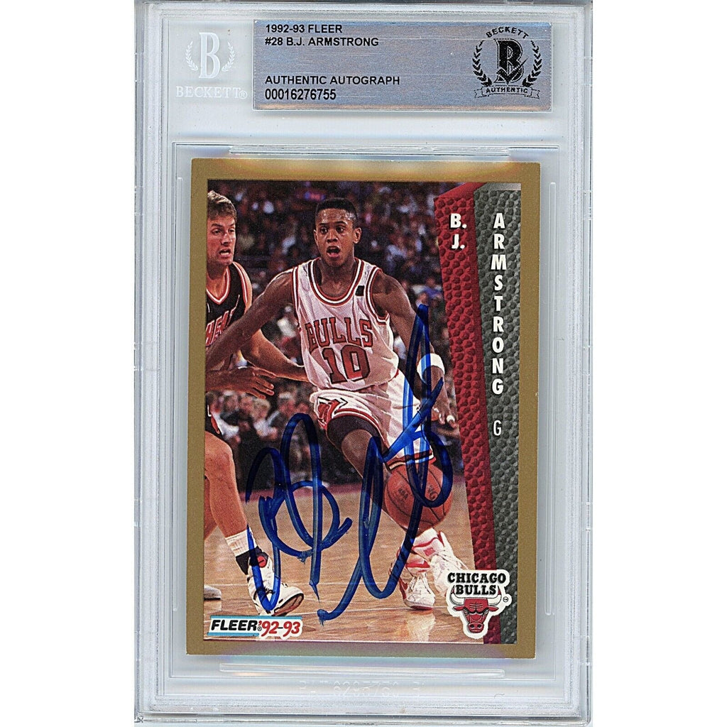 BJ Armstrong Chicago Bulls Signed 1992-93 Fleer Basketball Card Beckett Auth Auto Slab product image 1, provided for visual