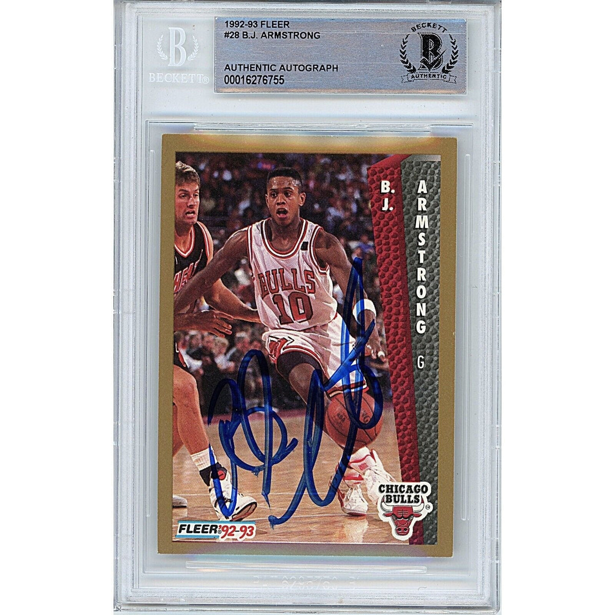 BJ Armstrong Chicago Bulls Signed 1992-93 Fleer Basketball Card Beckett Auth Auto Slab product image 1, provided for visual