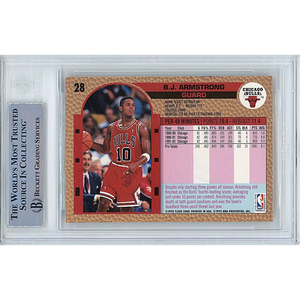 BJ Armstrong Chicago Bulls Signed 1992-93 Fleer Basketball Card Beckett Auth Auto Slab product image 2, provided for visual