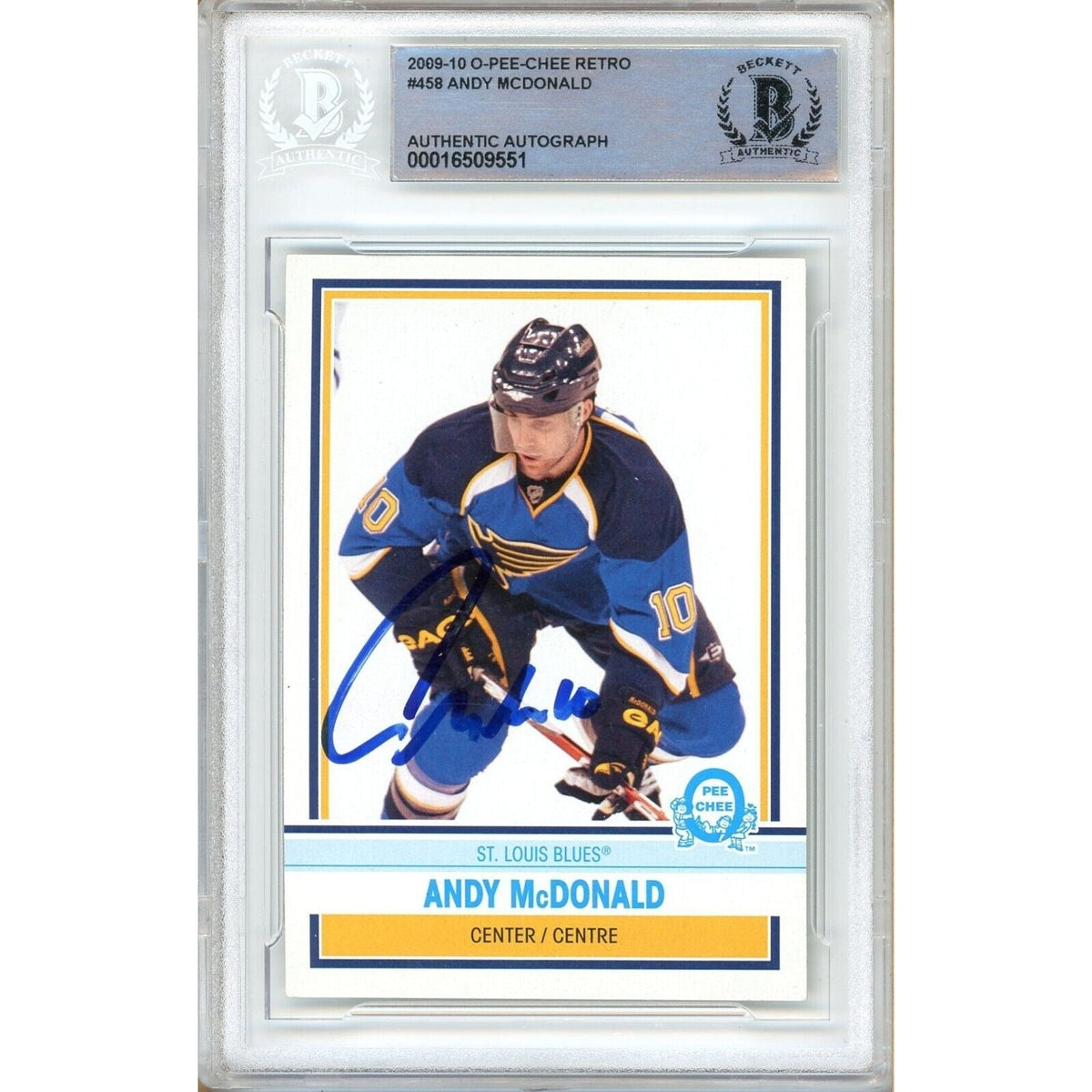 Andy McDonald St. Louis Blues Signed 2009 O-Pee-Chee Hockey Card BAS Auth Slab product image 1, provided for visual