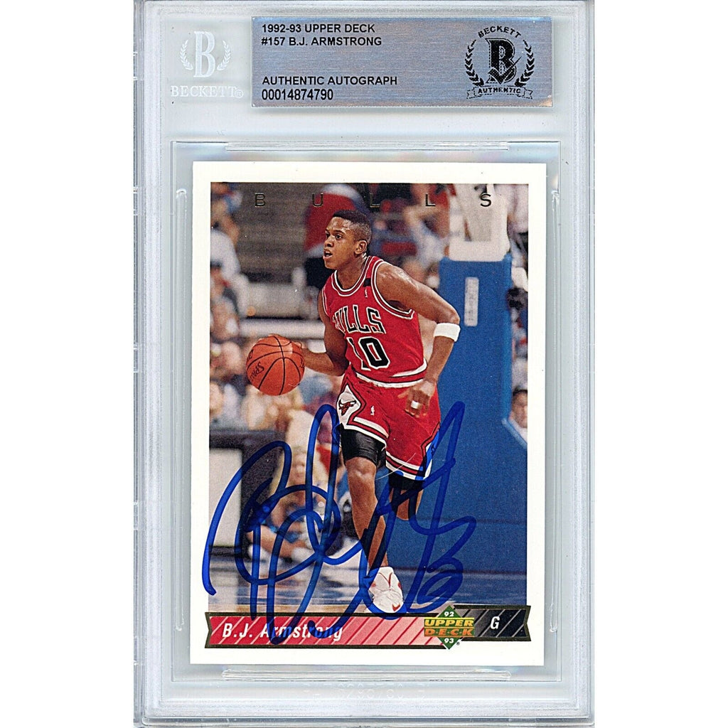 BJ Armstrong Chicago Bulls Signed 1992 Upper Deck Basketball Card BAS Auth Auto Slab product image 1, provided for visual