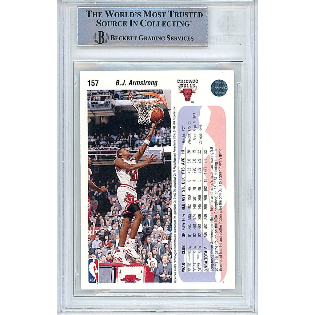 BJ Armstrong Chicago Bulls Signed 1992 Upper Deck Basketball Card BAS Auth Auto Slab product image 2, provided for visual