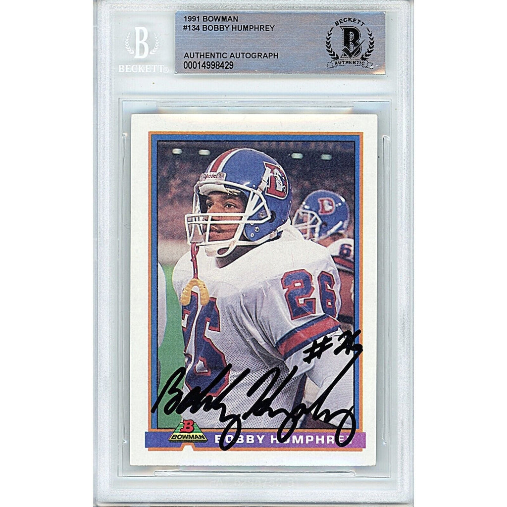 Bobby Humphrey Denver Broncos Signed 1991 Bowman Football Card Beckett Auth Auto Slab product image 1, provided for visual