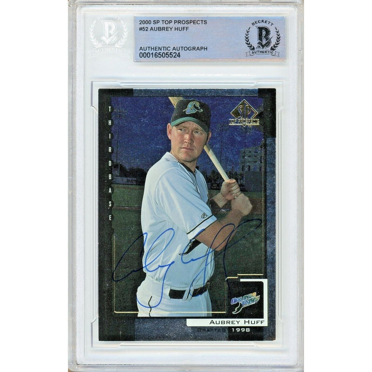 Aubrey Huff Signed 2000 SP Top Prospects Baseball Card RC SF Giants BAS Auth Slab product image 1, provided for visual