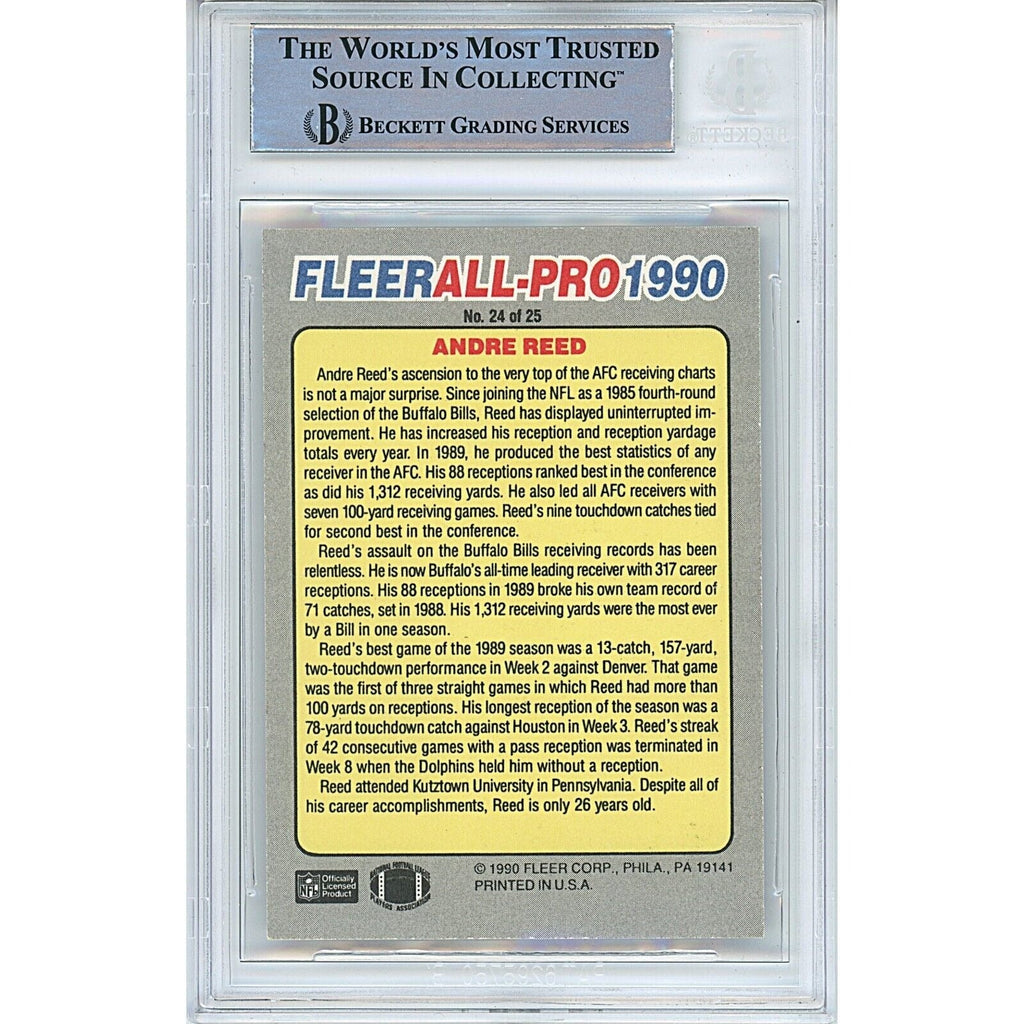 Andre Reed Buffalo Bills Signed 1990 Fleer Football Card Beckett Authentic Auto Slab HOF product image 2, provided for