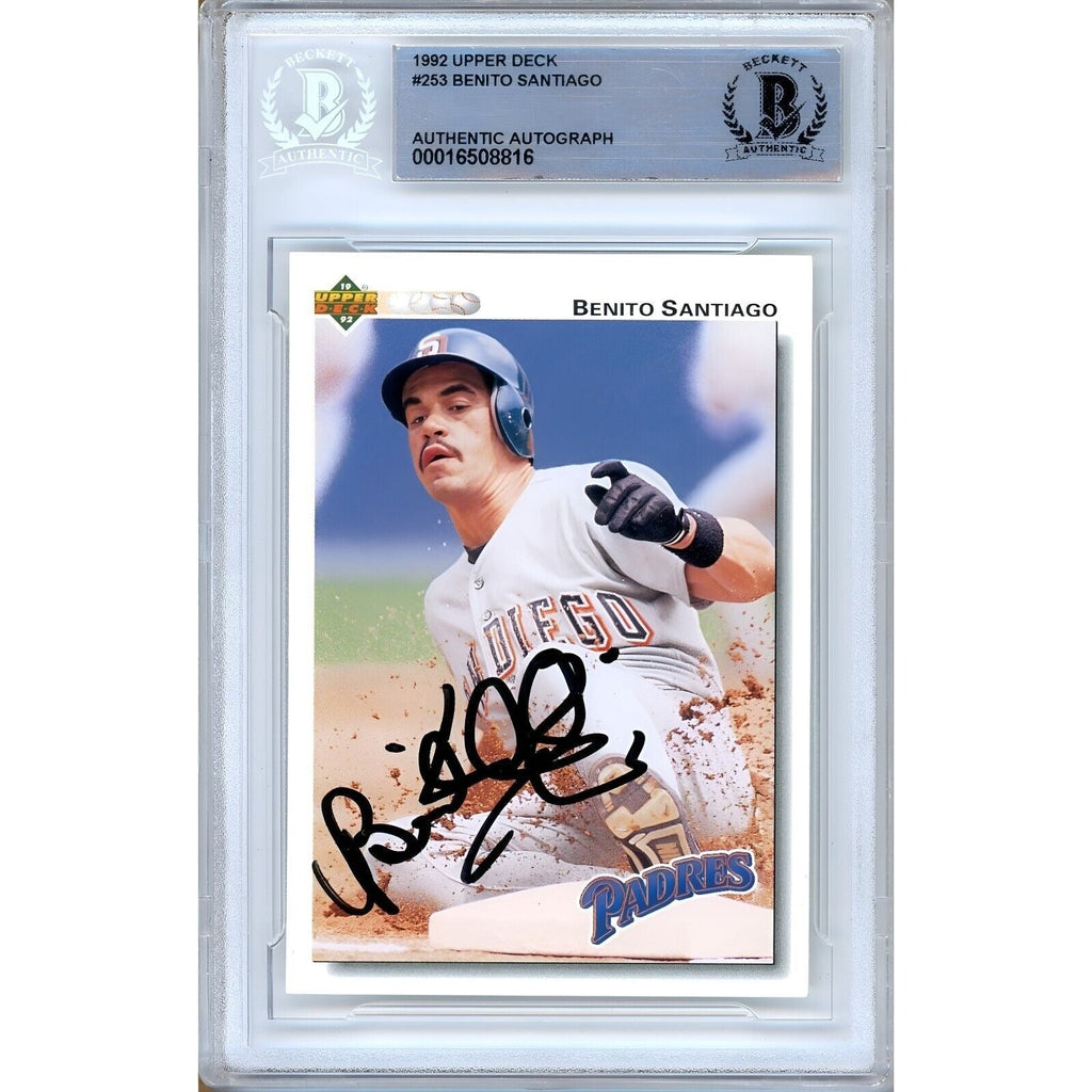 Benito Santiago San Diego Padres Signed 1992 Upper Deck Card Beckett Authentic Auto Slab product image 1, provided for