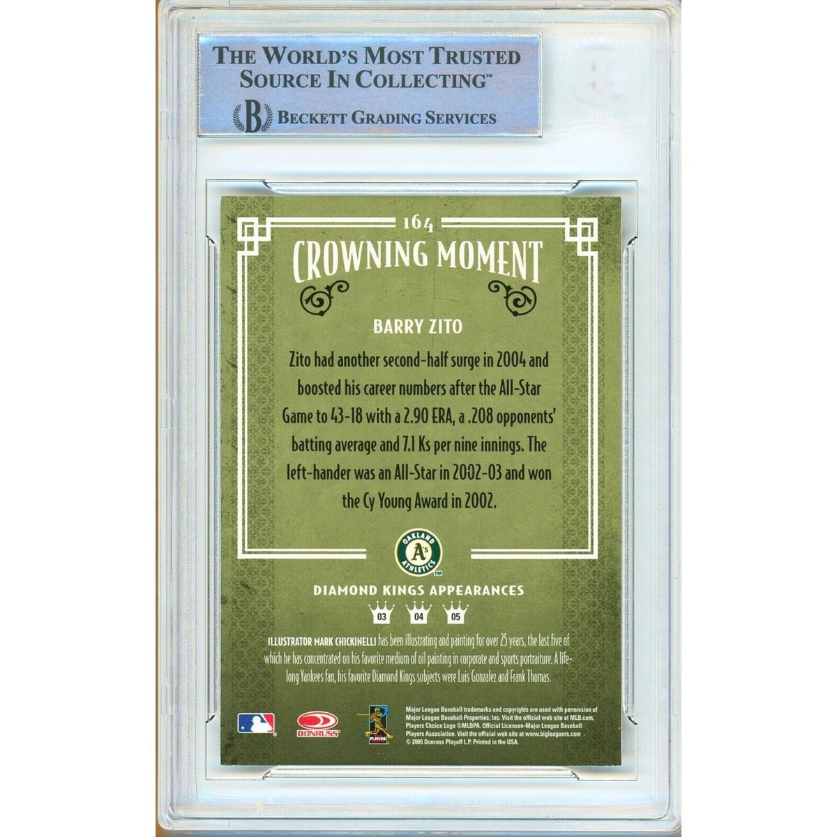 Barry Zito Oakland Athletics Signed 2005 Diamond Kings Card Beckett Authentic Auto Slab product image 2, provided for visual