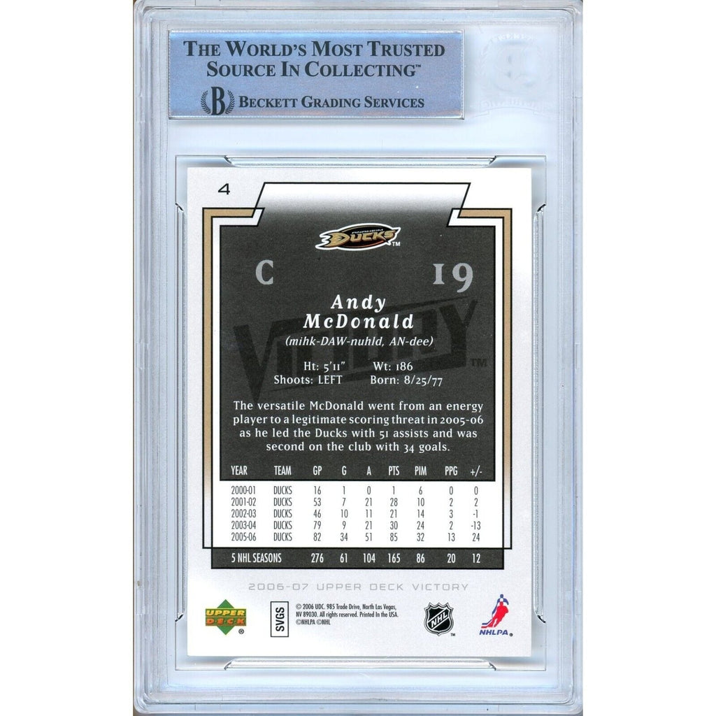 Andy McDonald Anaheim Ducks Signed 2006-07 Upper Deck Victory BAS Auth Auto Slab product image 2, provided for visual