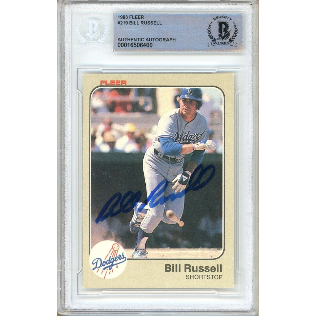 Bill Russell Los Angeles Dodgers Signed 1983 Fleer Baseball Card Beckett Auth Auto Slab product image 1, provided for visual