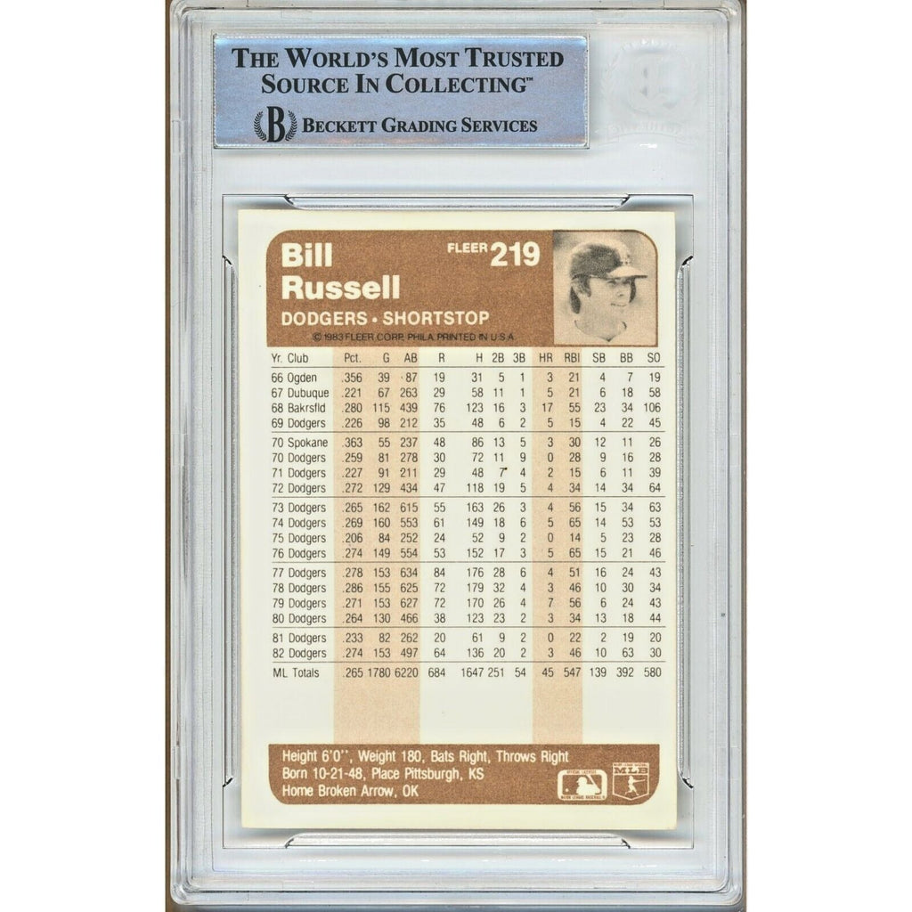 Bill Russell Los Angeles Dodgers Signed 1983 Fleer Baseball Card Beckett Auth Auto Slab product image 2, provided for visual