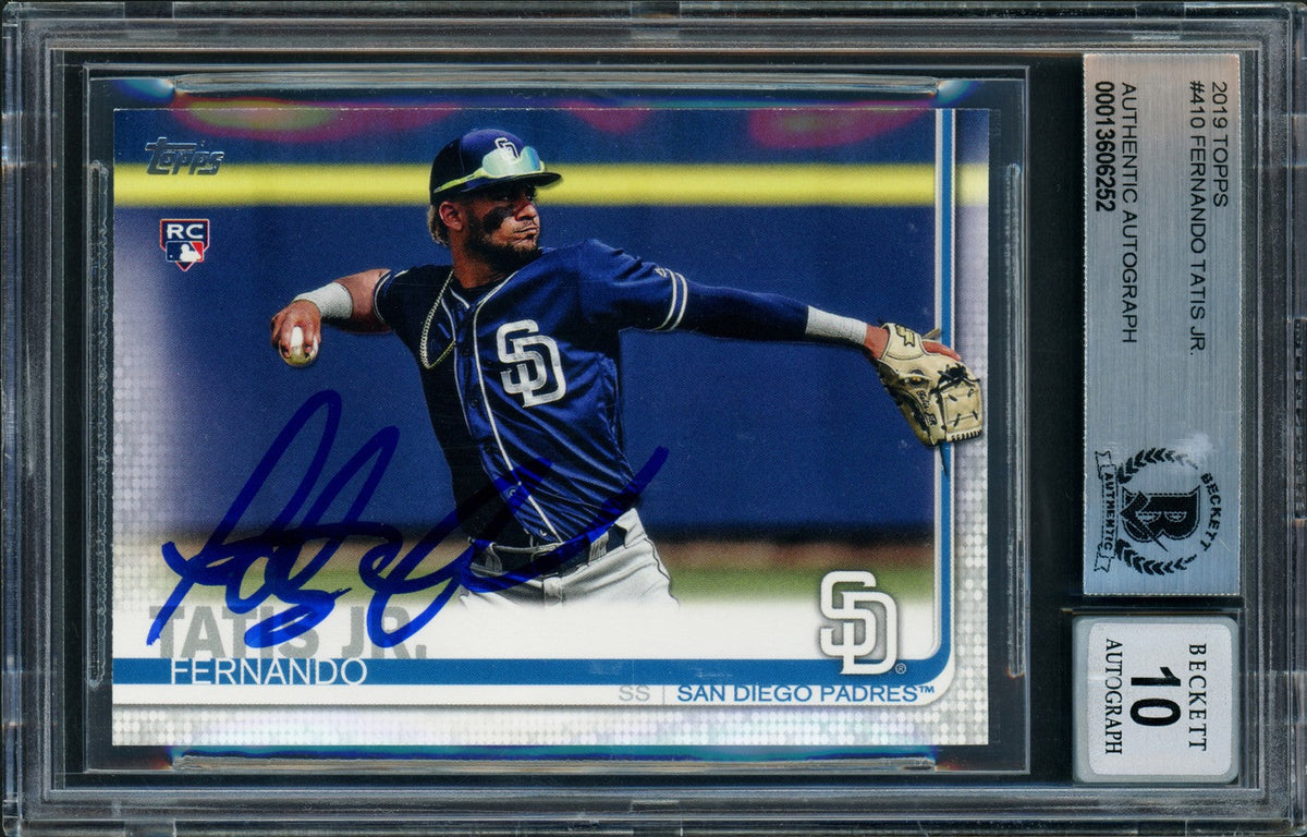 Fernando Tatis Jr. Signed 2019 Topps RC 410 San Diego Padres Auto GM 10 Beckett product image 1, provided for visual