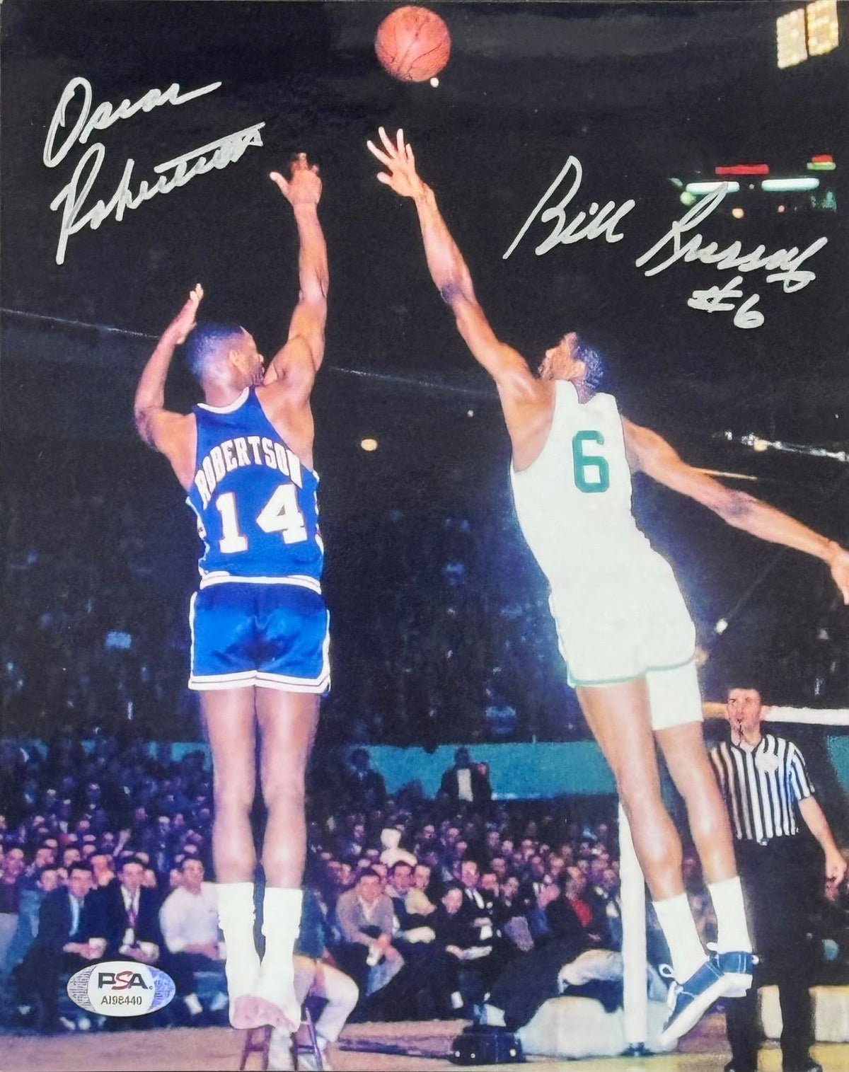 Bill Russell & Oscar Robertson Signed 8x10 Basketball Photo (PSA) product image 1, provided for visual reference and product