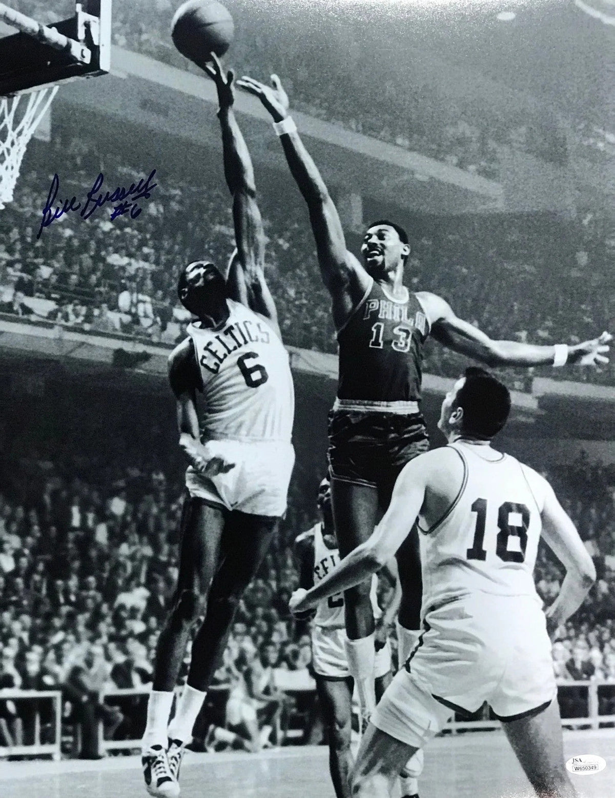 Bill Russell Autographed Blocking Chamberlain 16x20 Photo product image 1, provided for visual reference and product detail