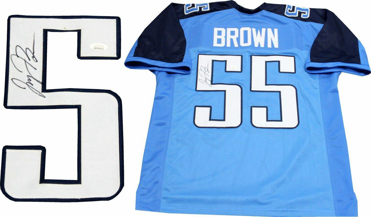 Jayon Brown Autographed Tennessee Titans Blue Jersey (JSA) product image 1, provided for visual reference and product detail