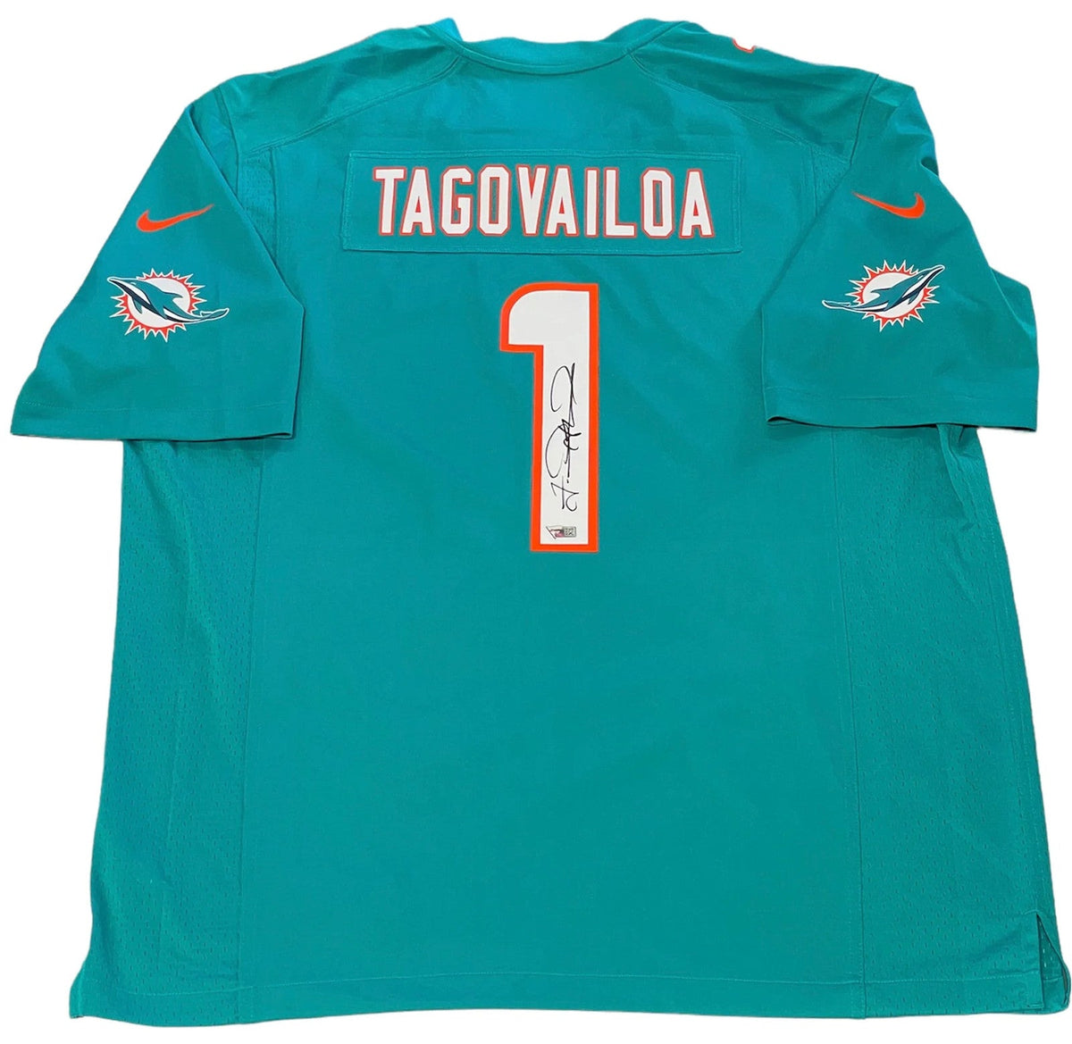 Tua Tagovailoa Autographed Dolphins Aqua Jersey (Fanatics) product image 1, provided for visual reference and product detail