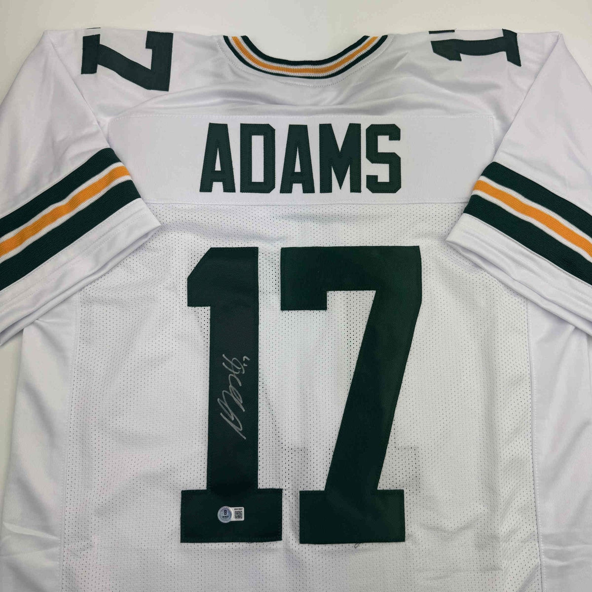 Autographed/Signed Davante Adams Green Bay White Football Jersey Beckett BAS COA product image 2, provided for visual