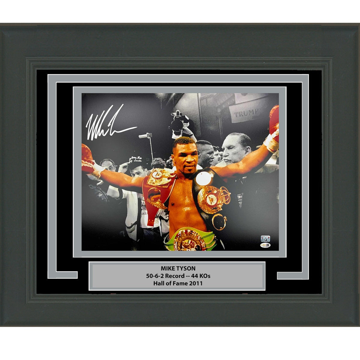 Framed Autographed/Signed Mike Tyson Belts Boxing 16x20 Photo JSA COA product image 1, provided for visual reference and