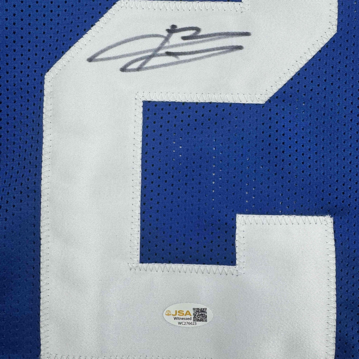 Autographed/Signed Brandon Jacobs New York Blue Football Jersey Beckett BAS COA product image 3, provided for visual