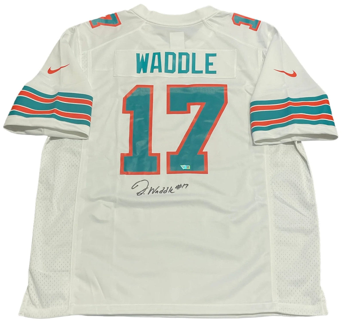 Jaylen Waddle Autographed Dolphins White Jersey (Fanatics) product image 1, provided for visual reference and product detail