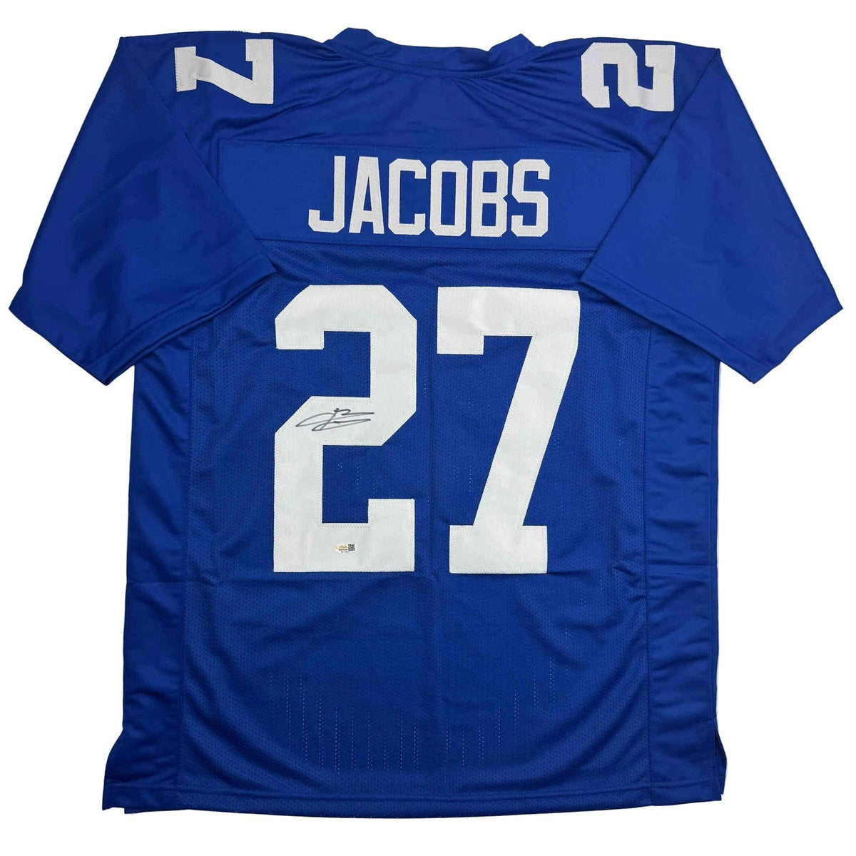 Autographed/Signed Brandon Jacobs New York Blue Football Jersey Beckett BAS COA product image 1, provided for visual