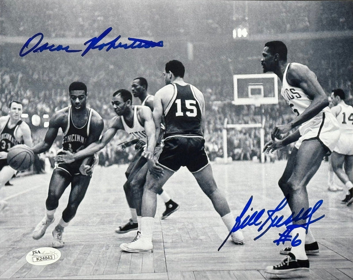 Bill Russell & Oscar Robertson Signed 8x10 Basketball Photo (JSA) product image 1, provided for visual reference and product