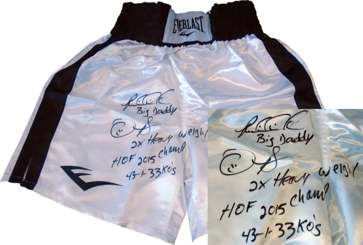 Riddick Bowe Autographed Boxing Trunks (JSA) product image 1, provided for visual reference and product detail review