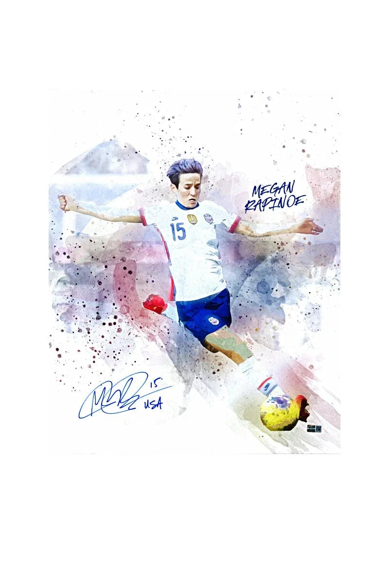Megan Rapinoe Autographed & Inscr. "USA" Watercolor 16x20 Photo product image 1, provided for visual reference and product