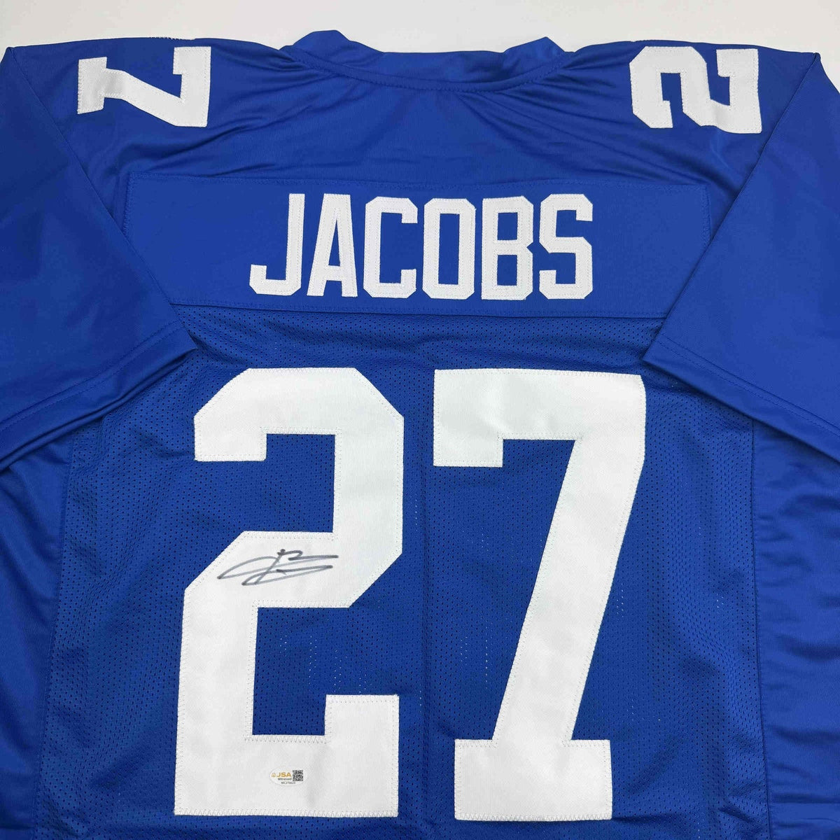 Autographed/Signed Brandon Jacobs New York Blue Football Jersey Beckett BAS COA product image 2, provided for visual