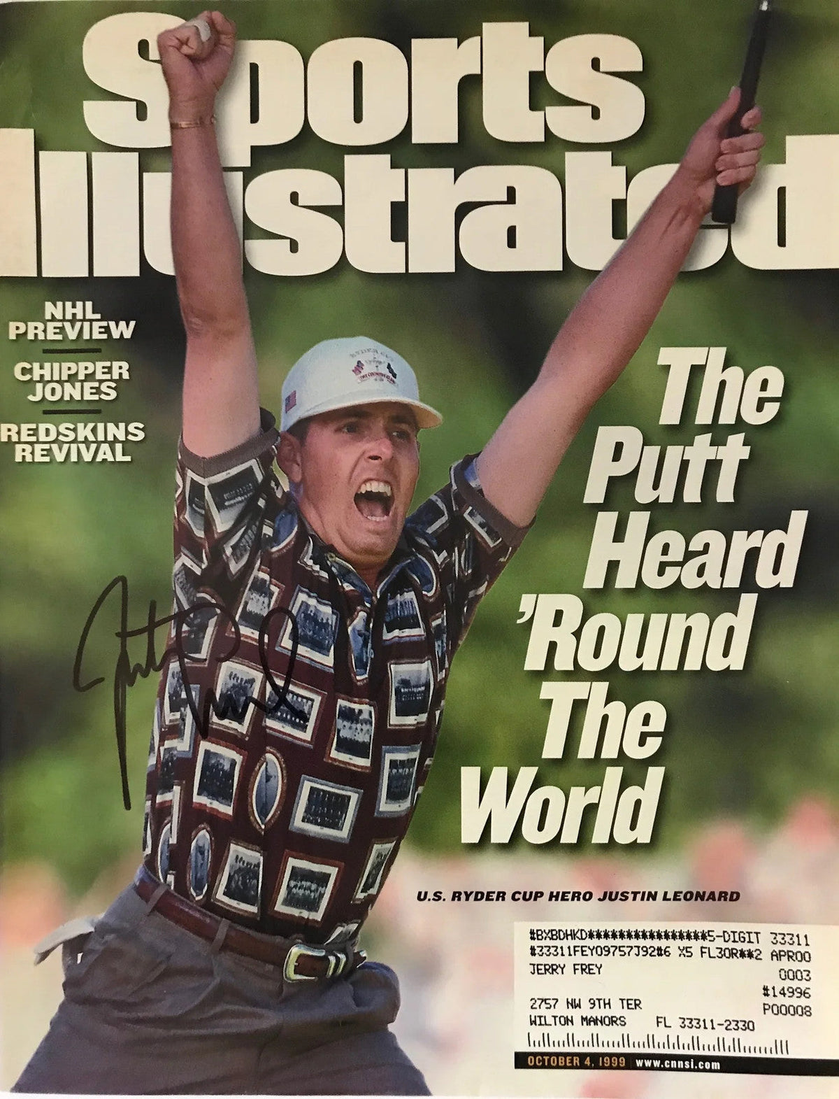 Justin Leonard Signed Sports Illustrated October 4 1999 product image 1, provided for visual reference and product detail
