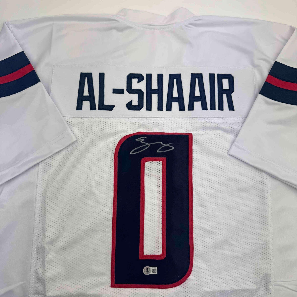 Autographed/Signed Azeez Al Shaair Houston White Football Jersey Beckett BAS COA product image 2, provided for visual