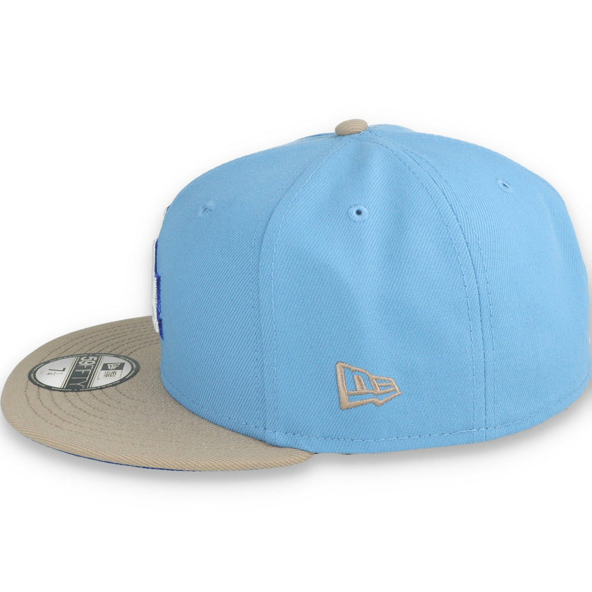 New Era Los Angeles Dodgers 50th Anniversary Side Patch 59FIFTY Fitted Hat-Sky Blue/Camel product image 4, provided for
