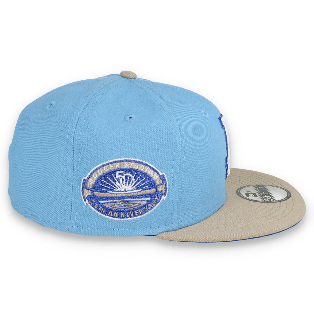 New Era Los Angeles Dodgers 50th Anniversary Side Patch 59FIFTY Fitted Hat-Sky Blue/Camel product image 5, provided for