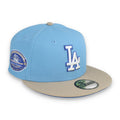 New Era Los Angeles Dodgers 50th Anniversary Side Patch 59FIFTY Fitted Hat-Sky Blue/Camel product image 1, provided for